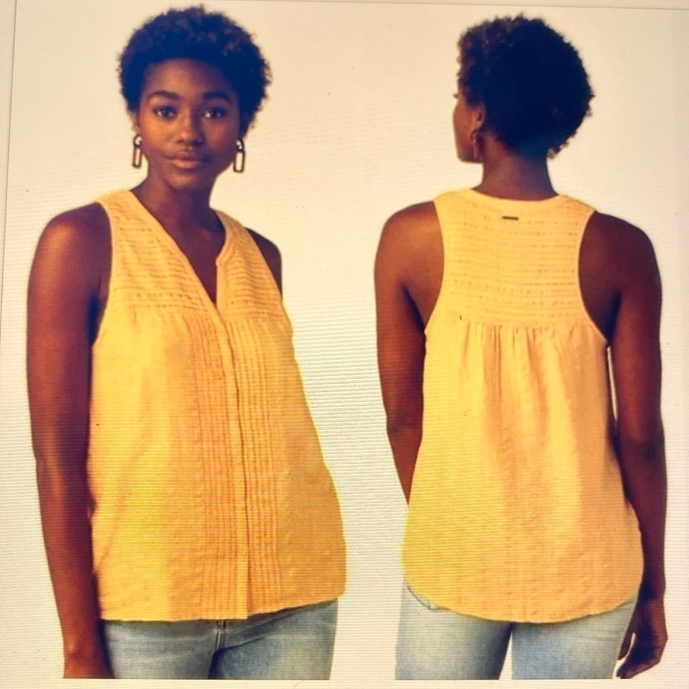 PRANA Nieves Tank blouse Top Womens S Yellow pleated button down Boho Beach